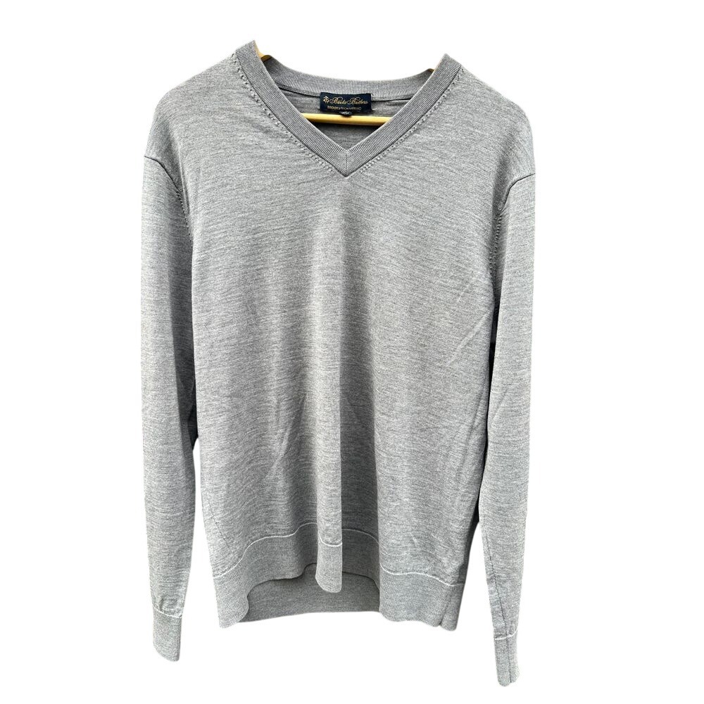 Brooks‎ Brothers Brookstech Merino Wool V-Neck Sweater Mens Large Gray Knit L